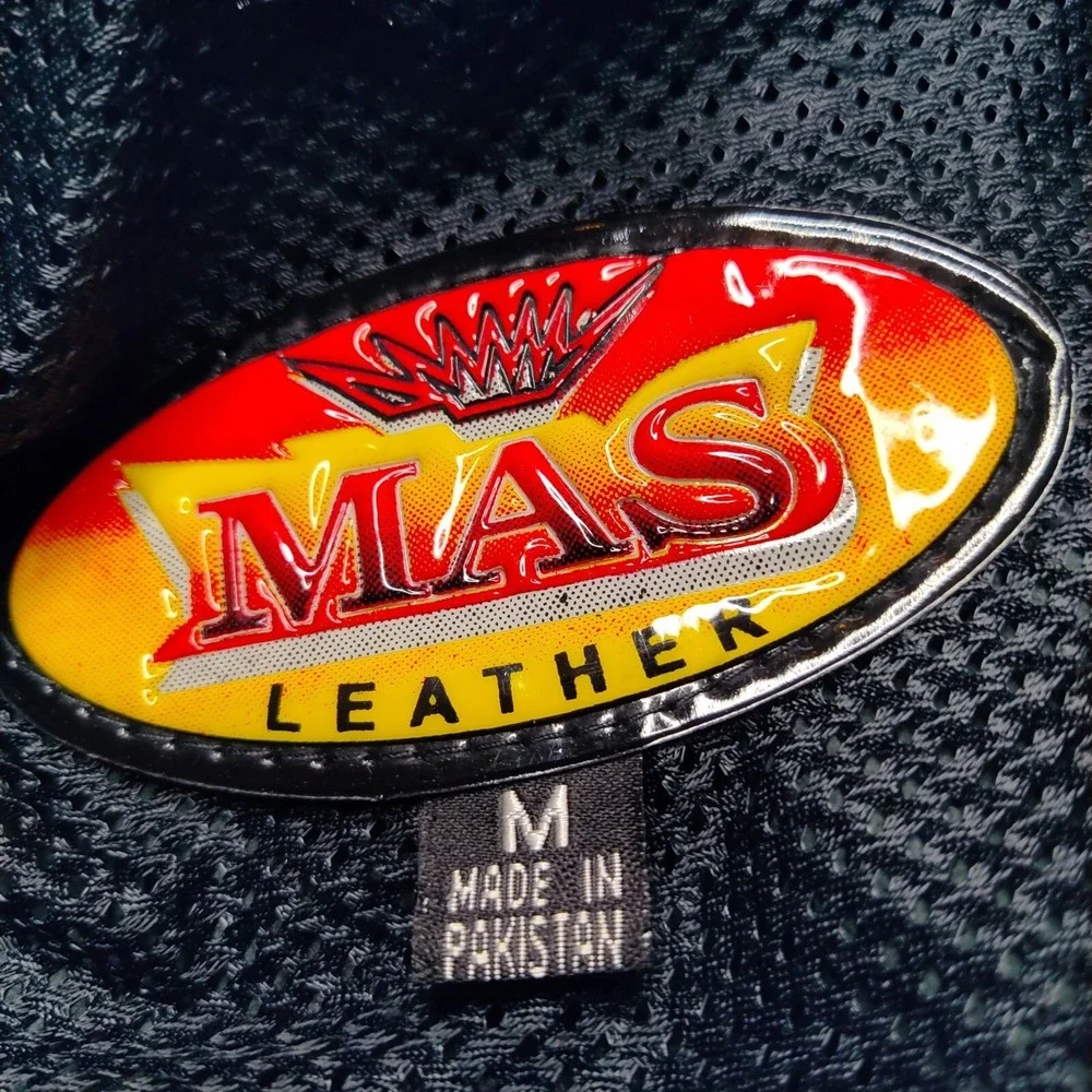 VTG MAS LEATHER Men Medium Black Snap Button Mesh Lined Long Sleeve Jacket - Picture 3 of 16